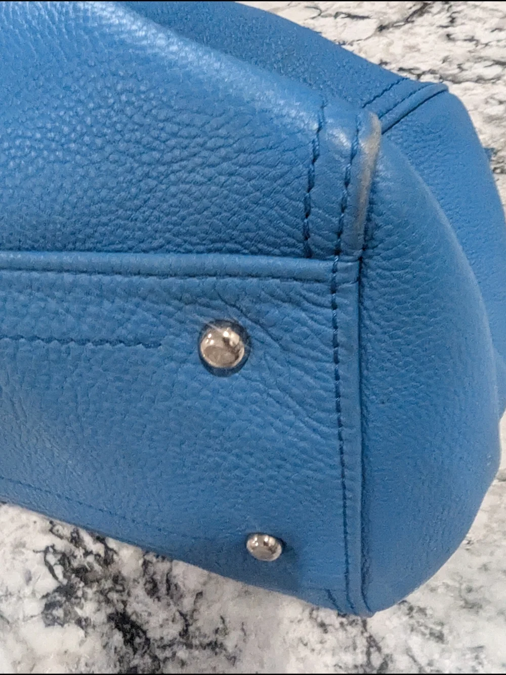 Bimba Y Lola Women's Blue Leather Handbag Purse With Silver Hardware